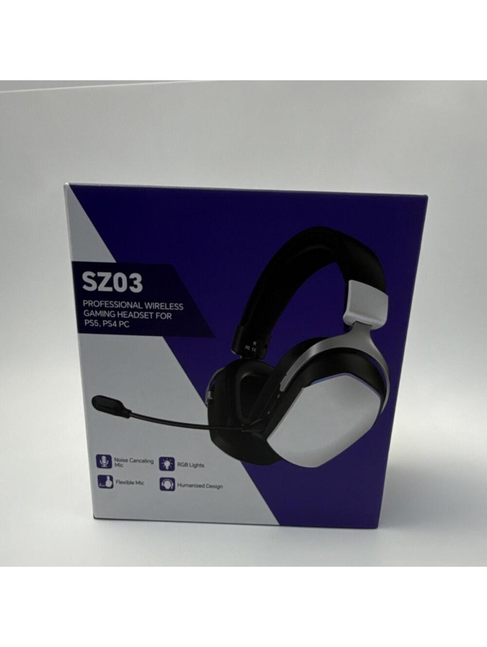 SZ03 Wireless Gaming Headset for PS5 PS4 PC, RGB Lights, Flexible Boom Mic